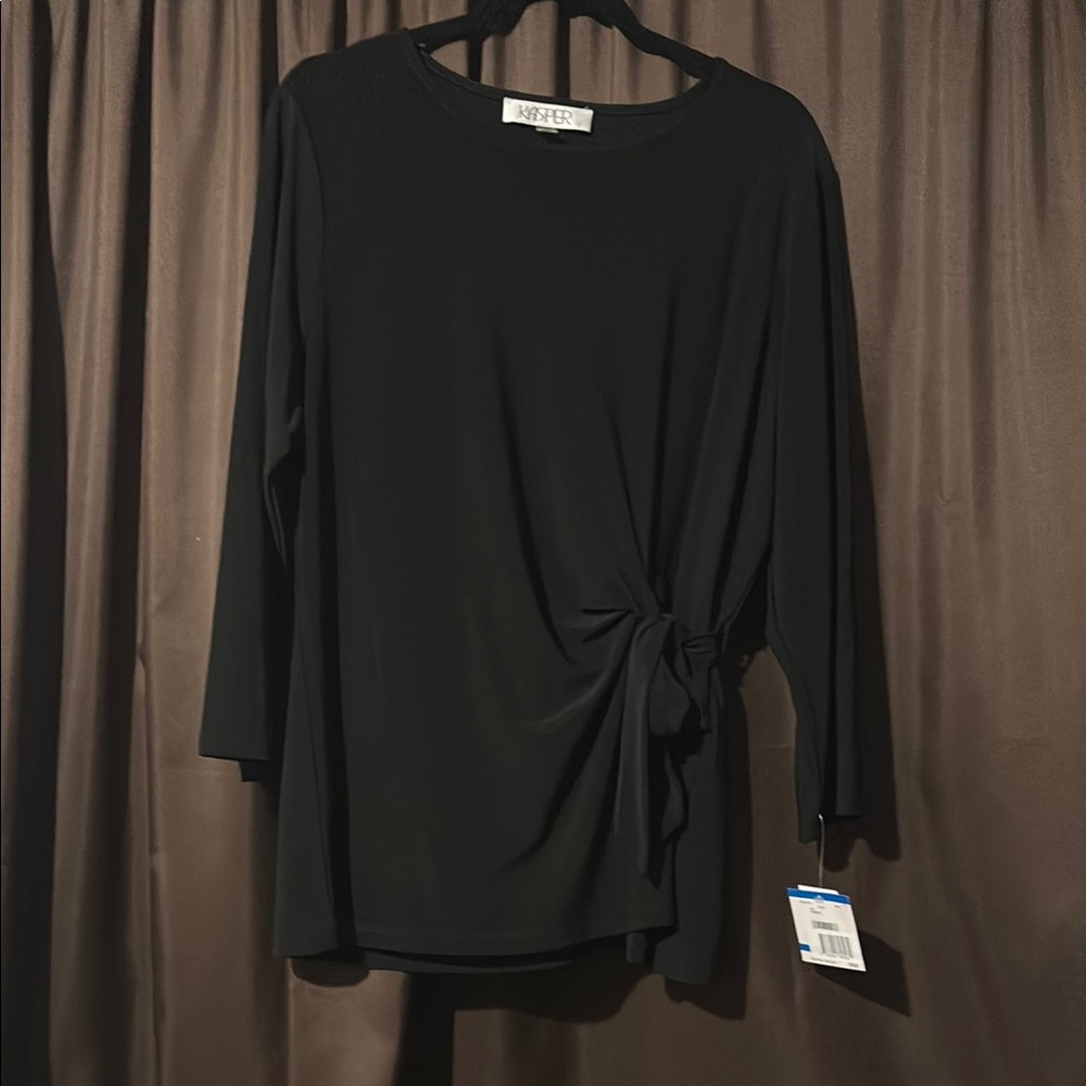 Kasper Black 3/4 Sleeve Tie Front Blouse